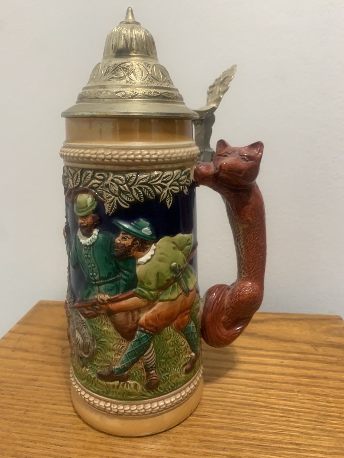 Vintage German Beer Stein Boar Hunt Lidded By Gertz W. Germany Cool Stein LQQK 
