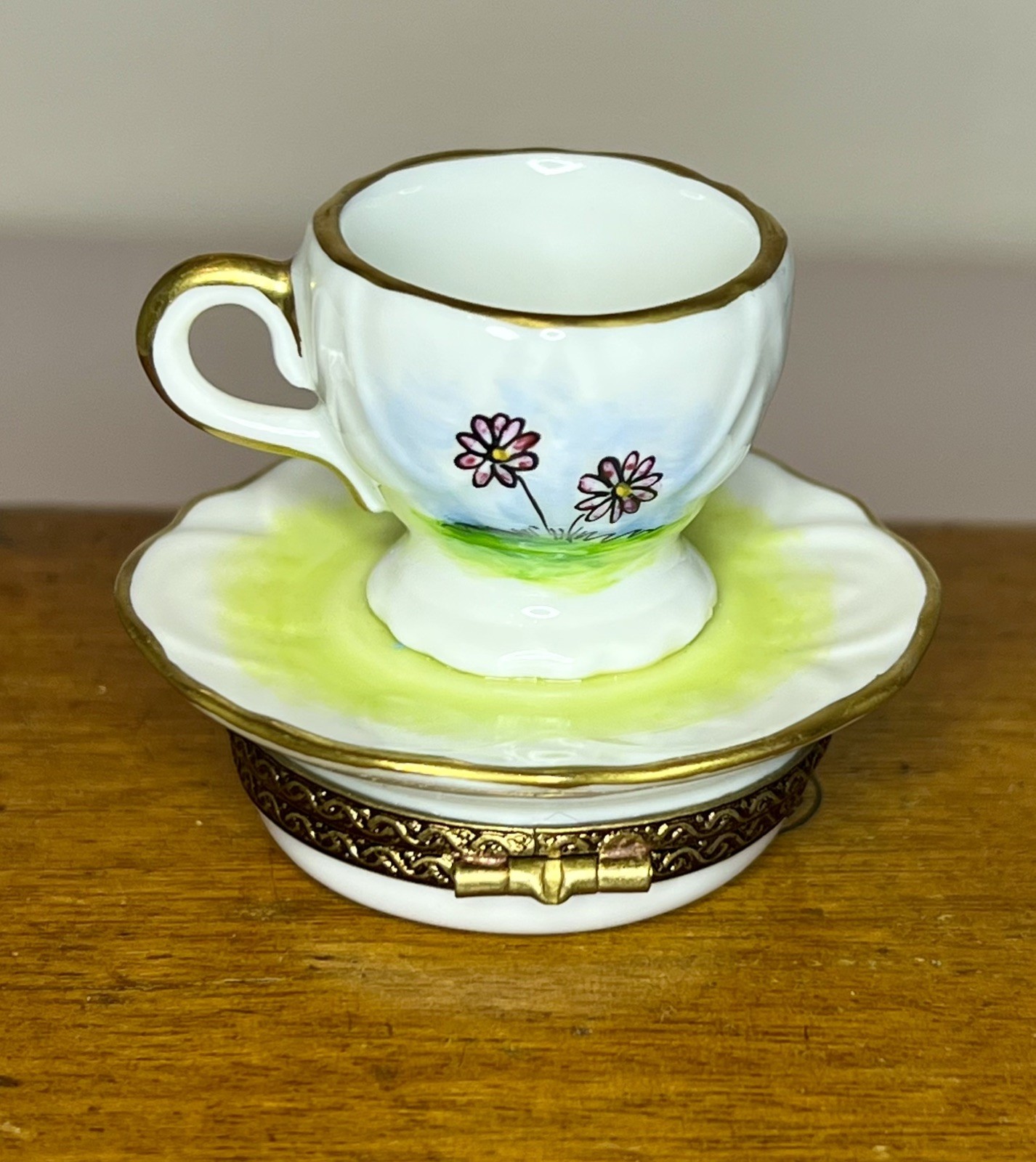 Vintage France Limoges Porcelain Cup of Milk Figurine Trinket Box