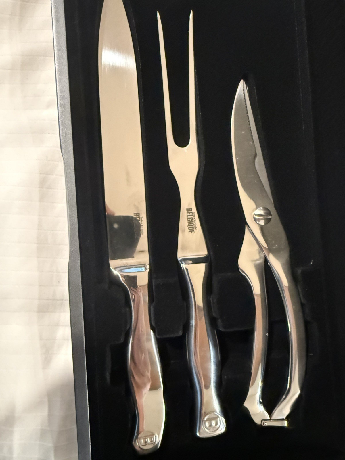 Belgique Tools of the Trade~ 3 Pc. Stainless Steel Carving Set in Storage Case
