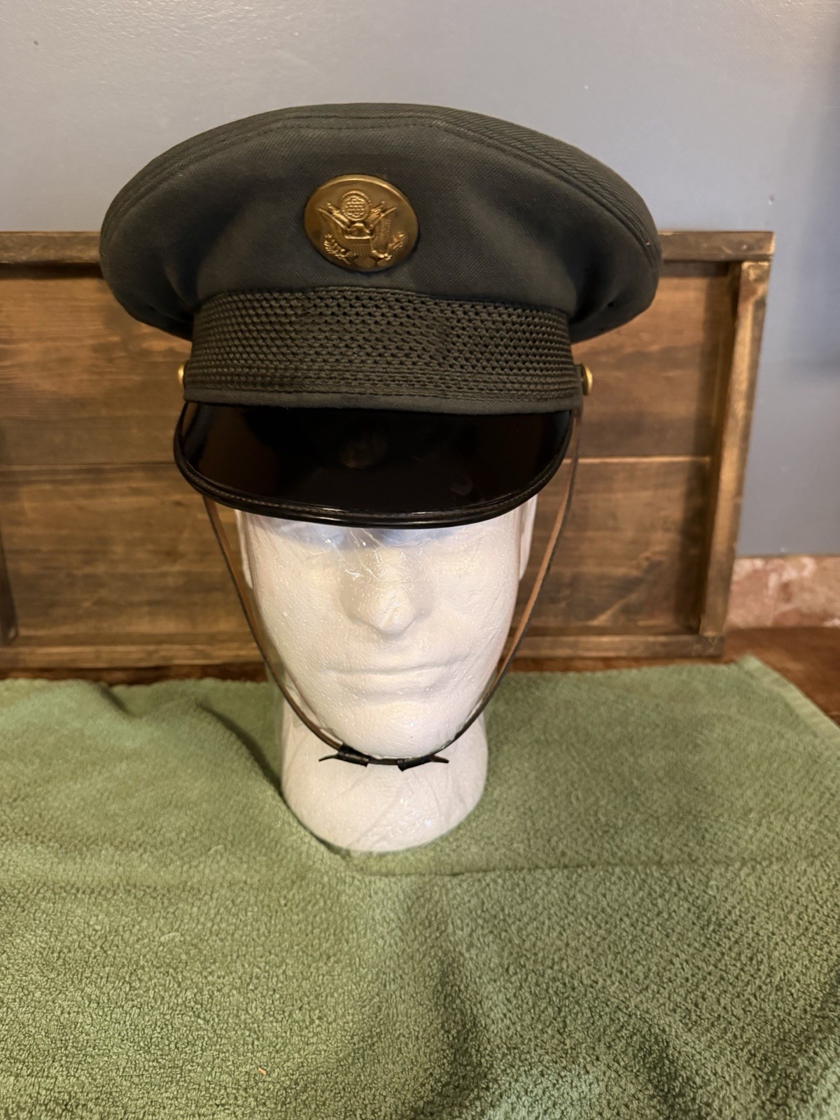 Vintage U.S. Army Service Visor Cap Eagle Button Military Dress Hat