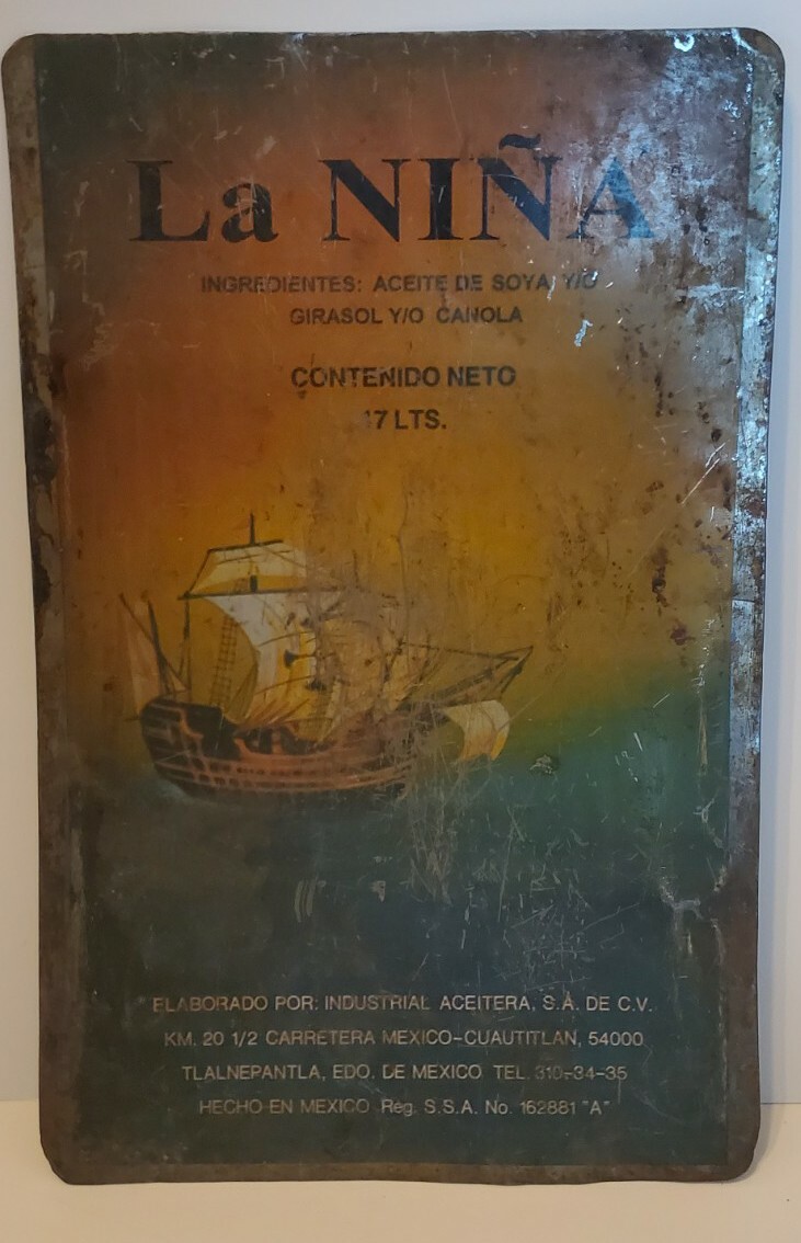Vintage Rare La Niña Mexico Cooking Canola Oil Tin Advertising SIGN 13x9 inches