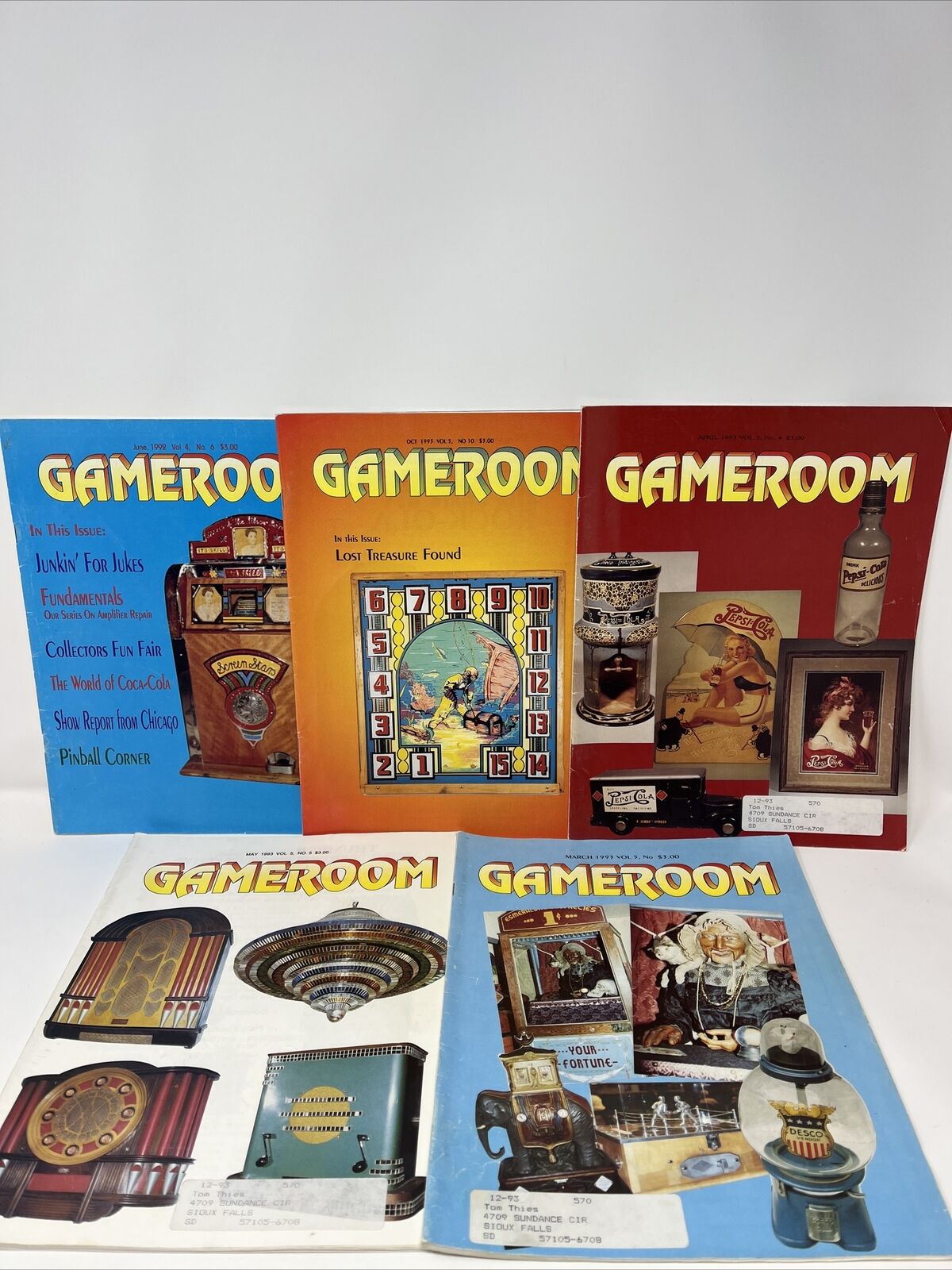 GameRoom Magazine Pinball, Arcade,Jukebox coin op lot of 5 1992 1993