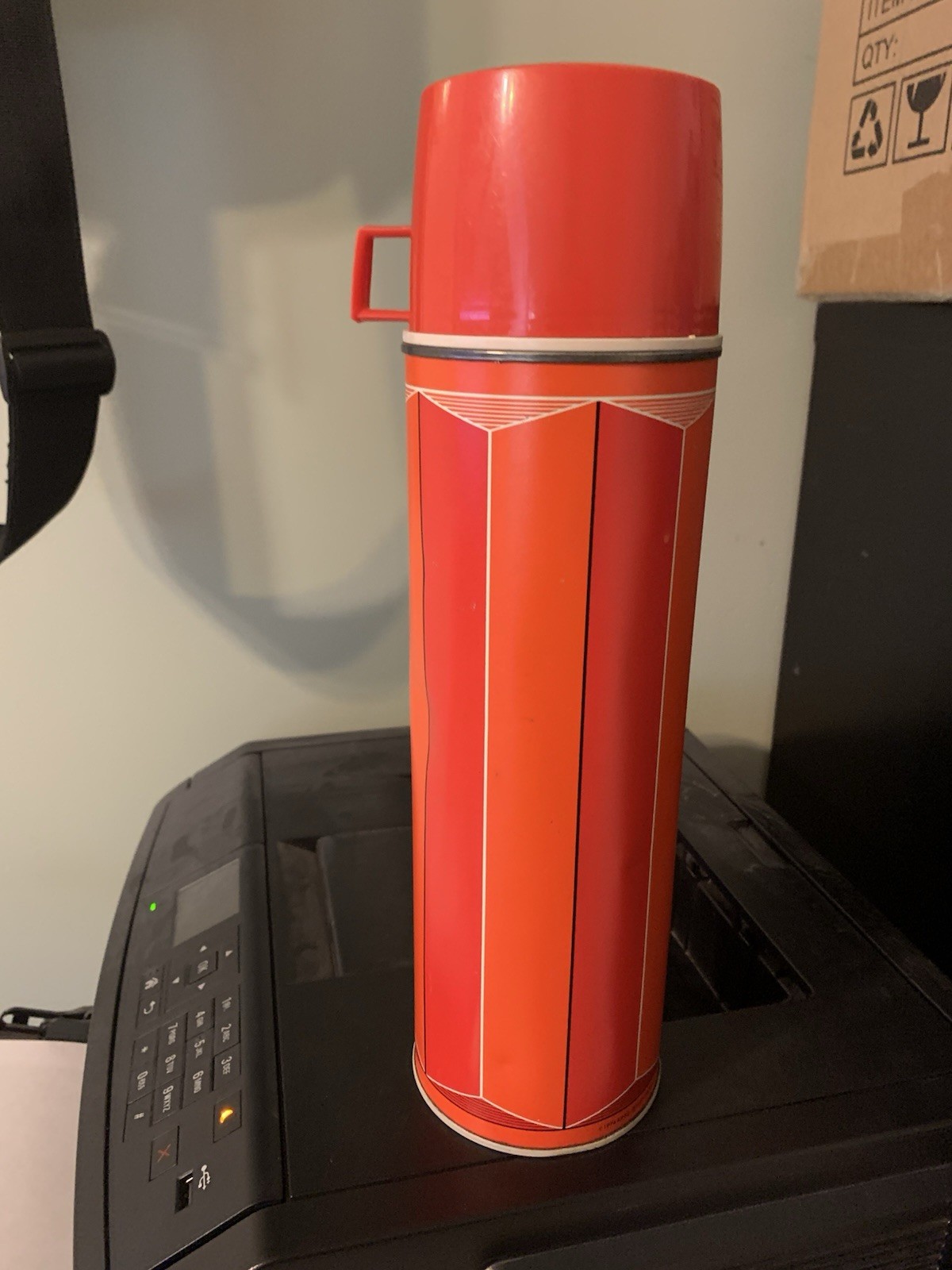 Vintage 1974 King-Seeley Thermos #2410 Red Orange Metal USA Large Tall Hot Cold