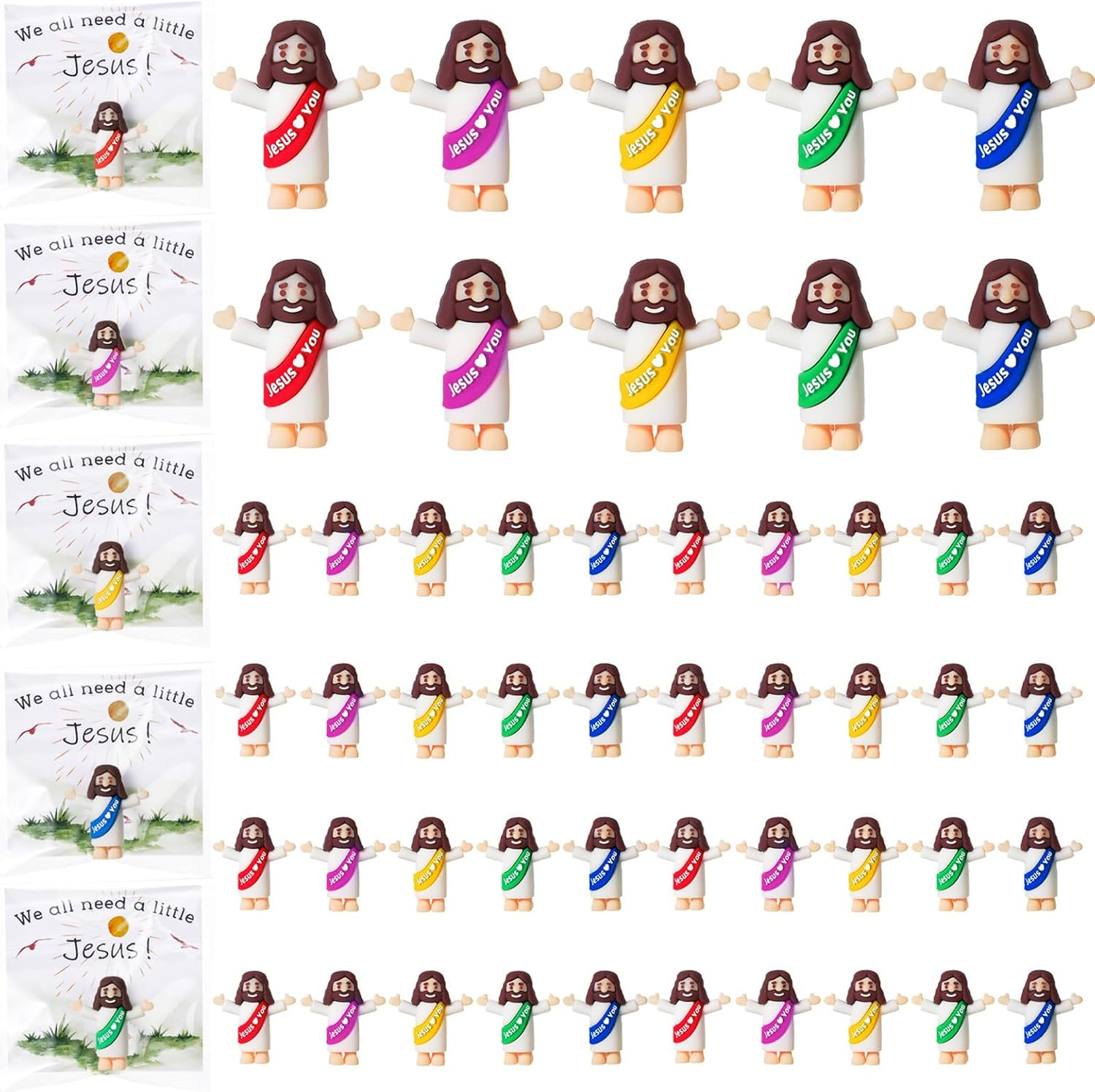 50 Sets Little Jesus Figurines Bulk Pocket Jesus Loves You Figures Set