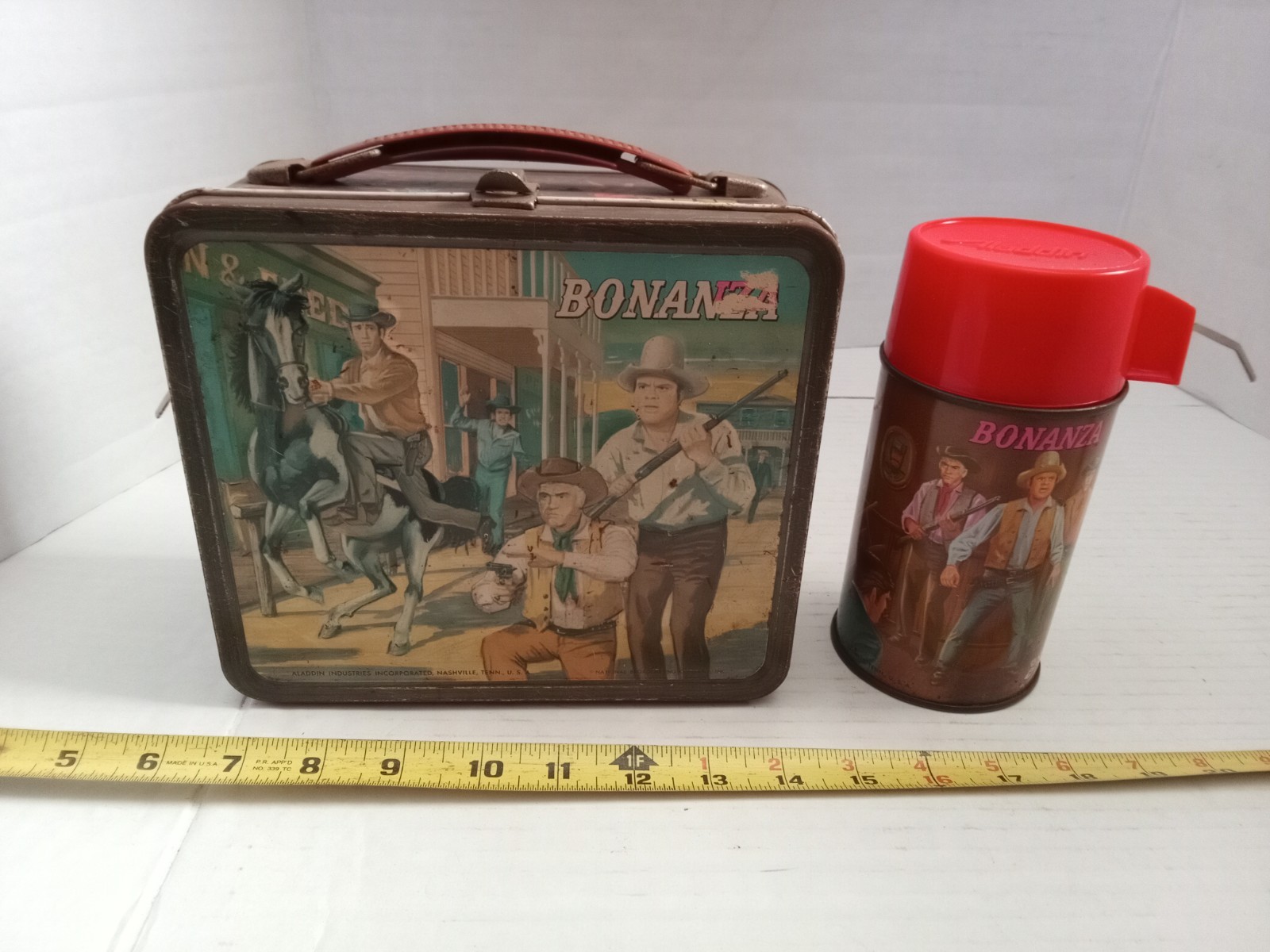 Vintage 1965 Aladdin Bonanza TV Show Metal Lunchbox & thermos set.