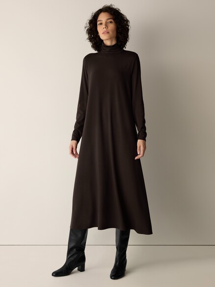 EILEENFISHER Stretch Jersey Knit Turtleneck Dress COFFEE