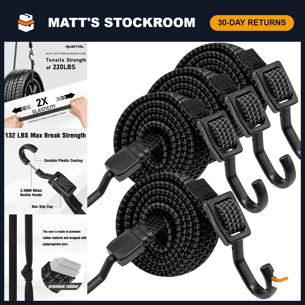 Bungee Cords with Hooks Heavy Duty, Flat Adjustable Bungee Cords with Hooks 80 I