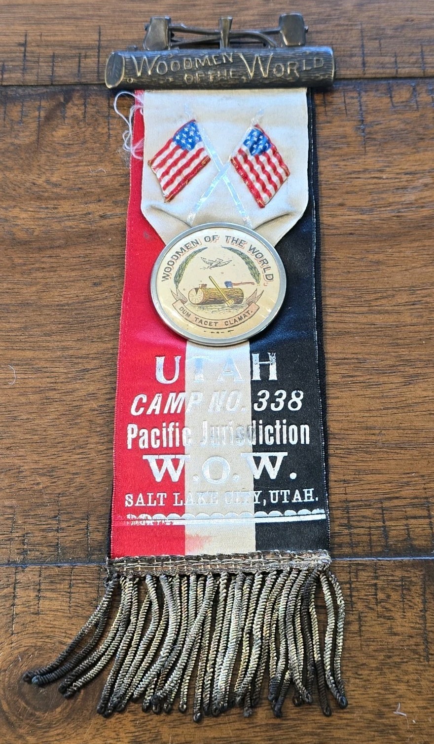 ANTIQUE WOODMEN OF THE WORLD UTAH RIBBON PIN MEDAL EARLY CELLULOID BEAUTIFUL #2