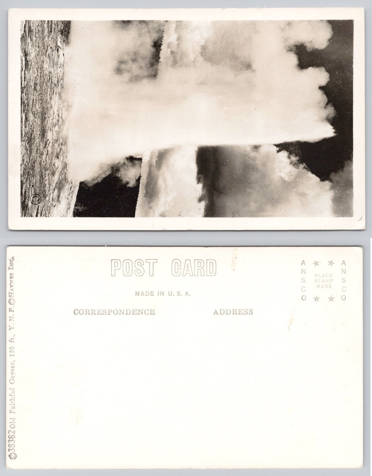Old Faithful Geyser Yellowstone RPPC Ansco Haynes Inc. Postcard