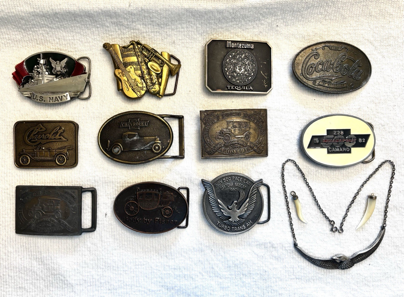 Vtg 1970s 1980s Belt Buckle Estate Lot 11x Metal Biker Trucker GM Ford Navy Eagl