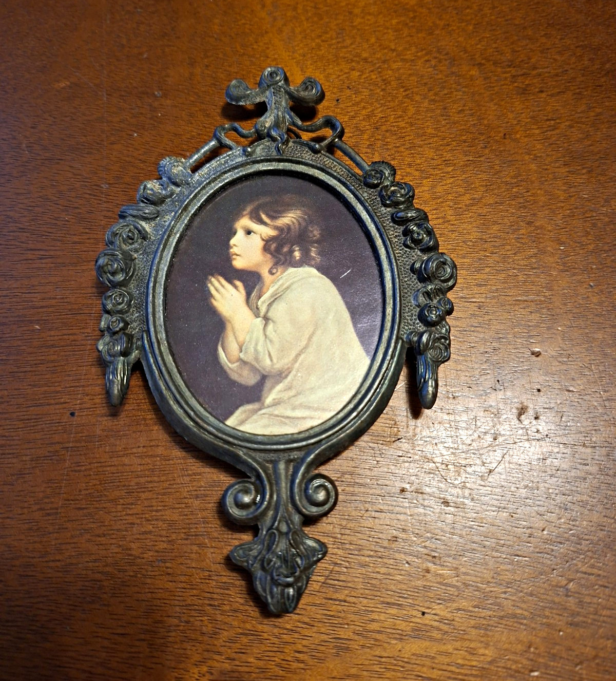 Vintage Italian Ornate Mini Metal Picture Frame Infant Samuel Praying 5\