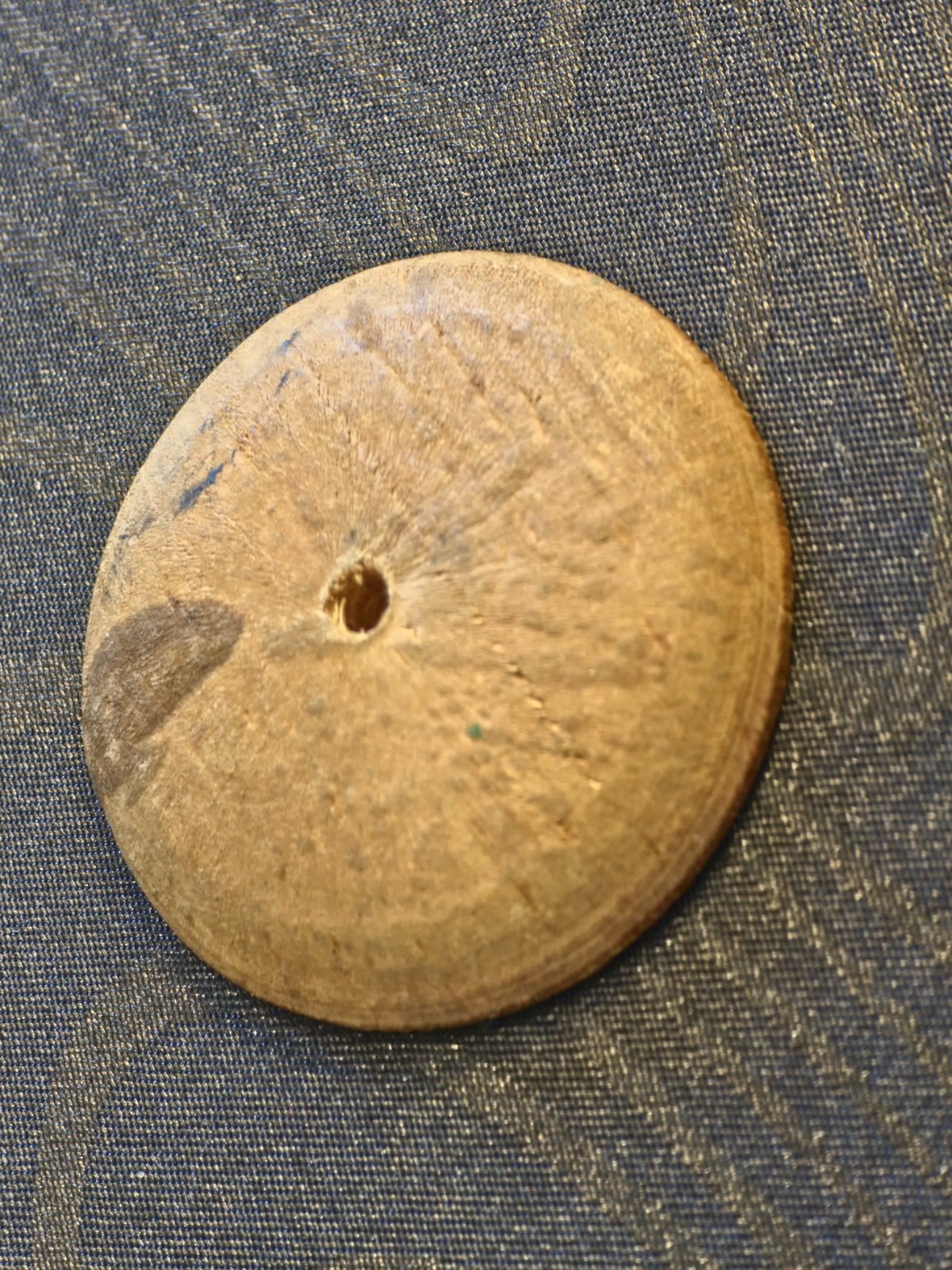 Antique 19thC Large Hardwood Button Mold Hand Turned Patina Single Hole 2\