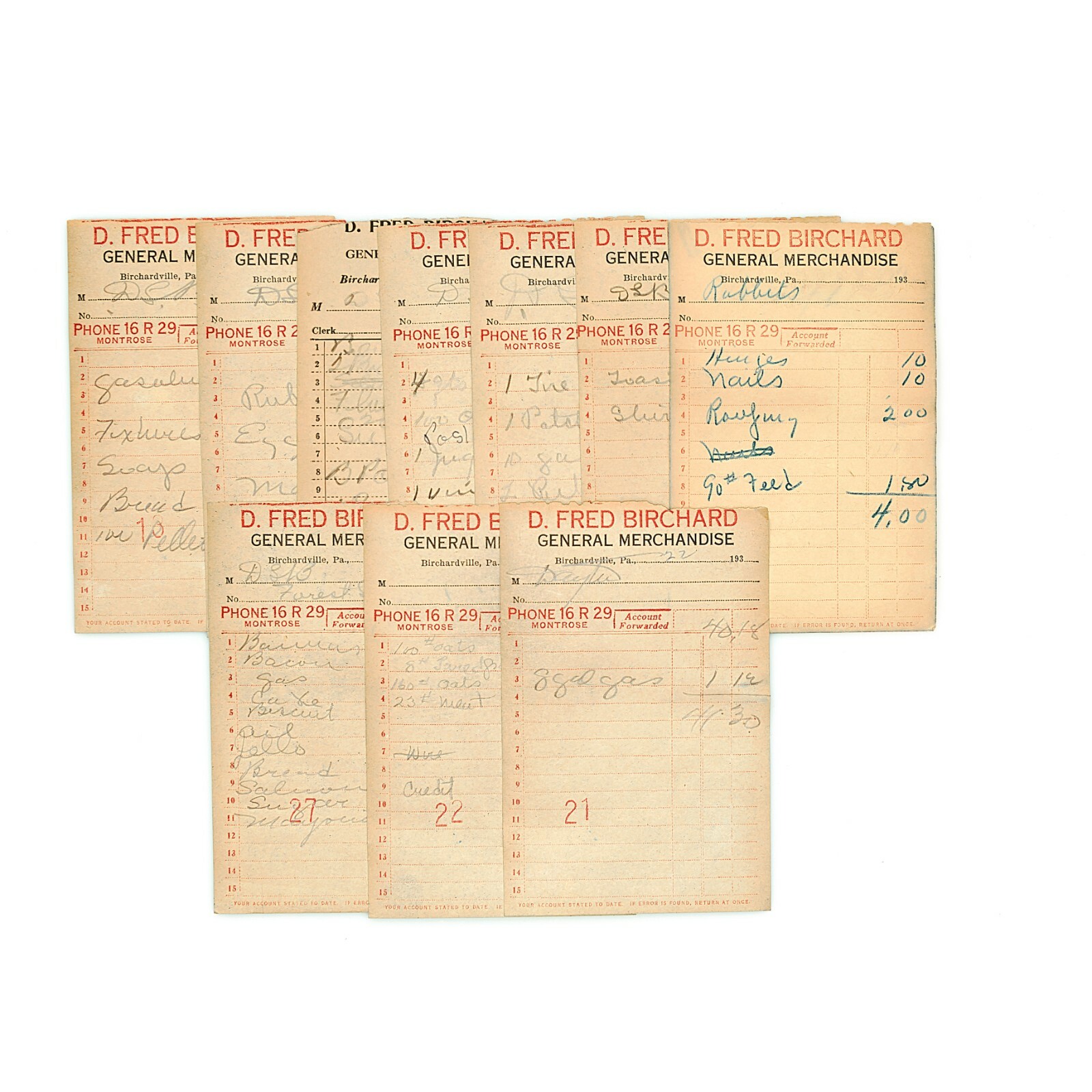 10 old 1930's Pennsylvania sales invoices