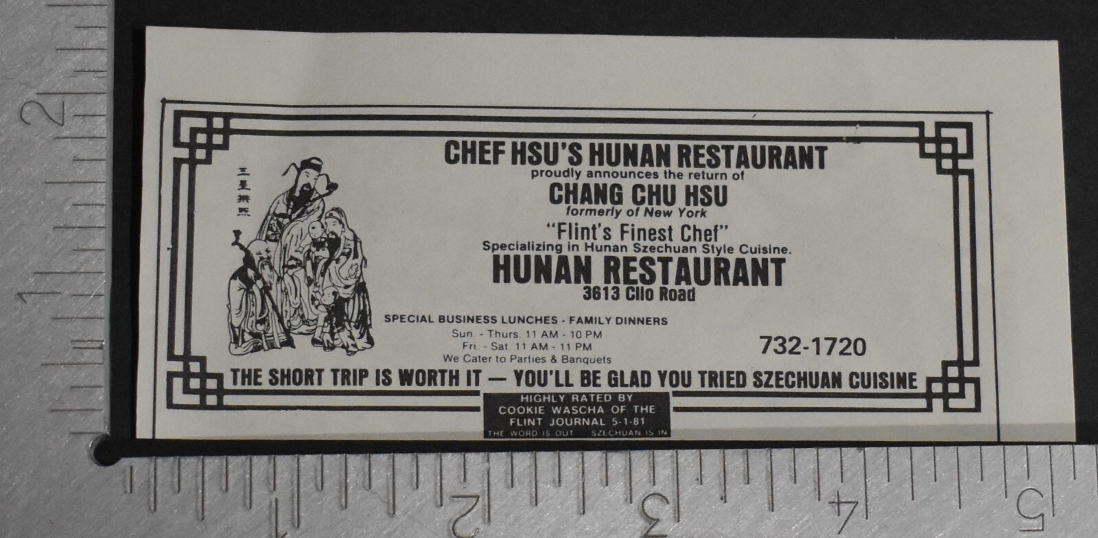 1981 Print Ad Chef Hsu\'s Hunan Restaurant 3613 Clio Road Flint Michigan Szechuan
