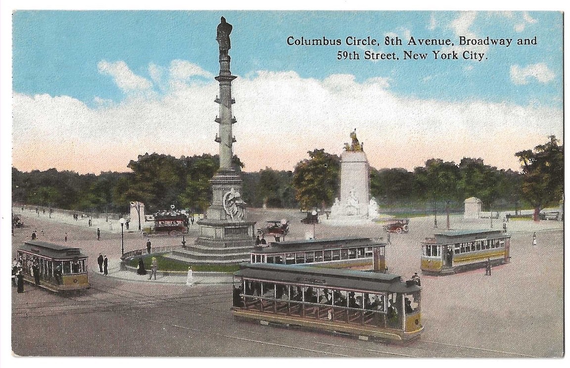 New York City, Manhattan c1915 Columbus Circle, Central Park, Maine Monument