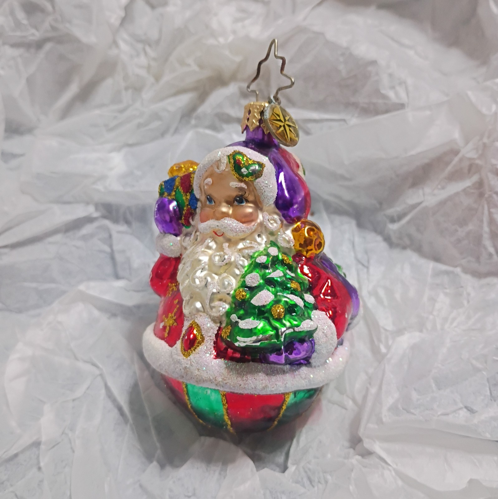 Vtg Christopher Radko A FESTIVE PAIR Double Sided Santa Snowman Ornament Rare