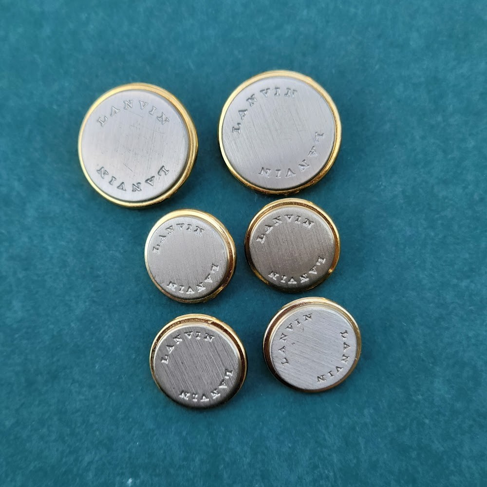 Vintage LANVIN Paris 2-Tone Blazer Buttons Set of 6 2 Large 4 Small Shank Back