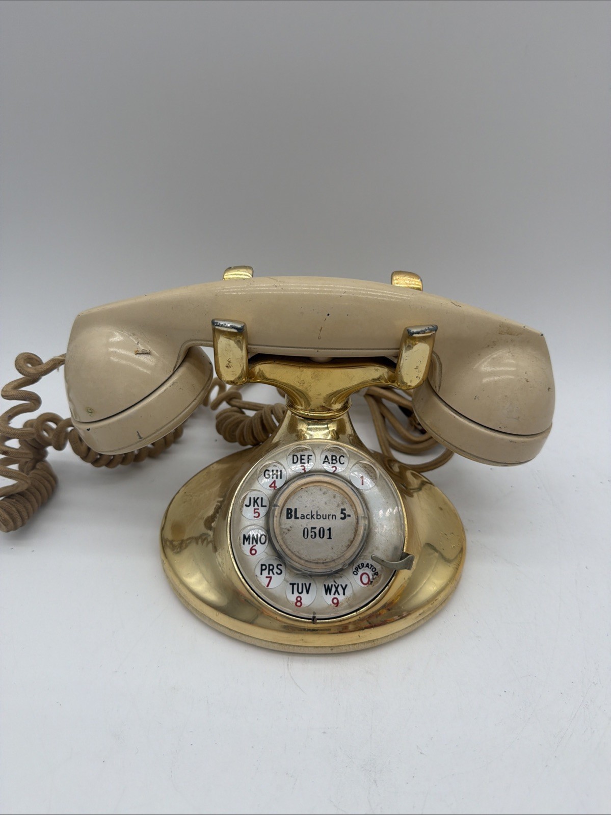 Vintage Rotary Dial Telephone Chrome Base Ivory/Cream Handset Gold Accents
