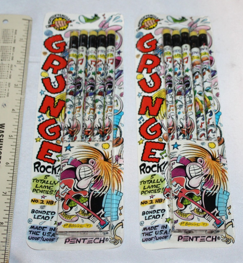 2 VTG 1990s Pentech Grunge Rock Pencils Peter Bagge Artist 93 Nirvana Pearl Jam