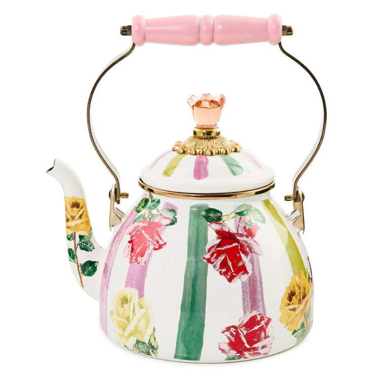 MacKenzie-Childs Palm Beach Check 2 Quart Tea Kettle, Garden Gala