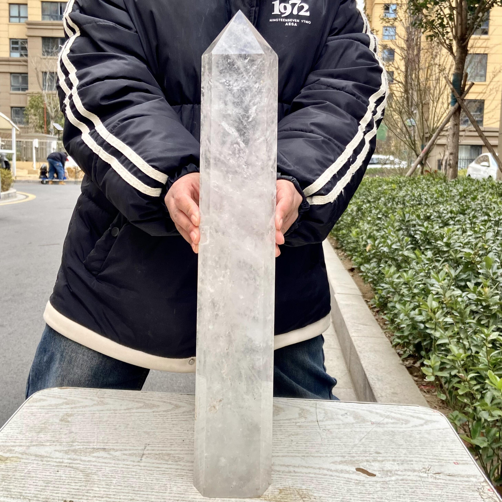 10.8LB Natural White crystal obelisk Crystal energy column Reiki