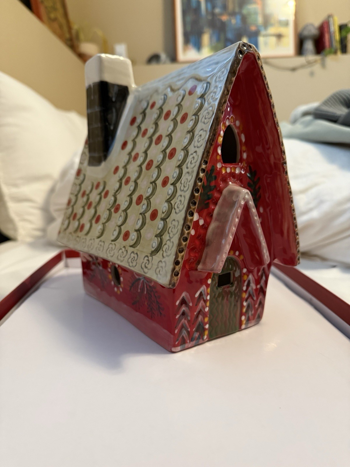 Anthropologie Nathalie Lete Christmas Village Red Ceramic House