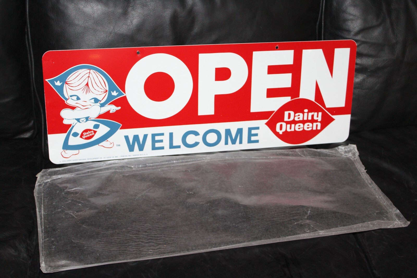 RARE 1962 DAIRY QUEEN GOOD MORNING OPEN 2-SIDED PAINTED METAL SIGN DUTCH GIRL