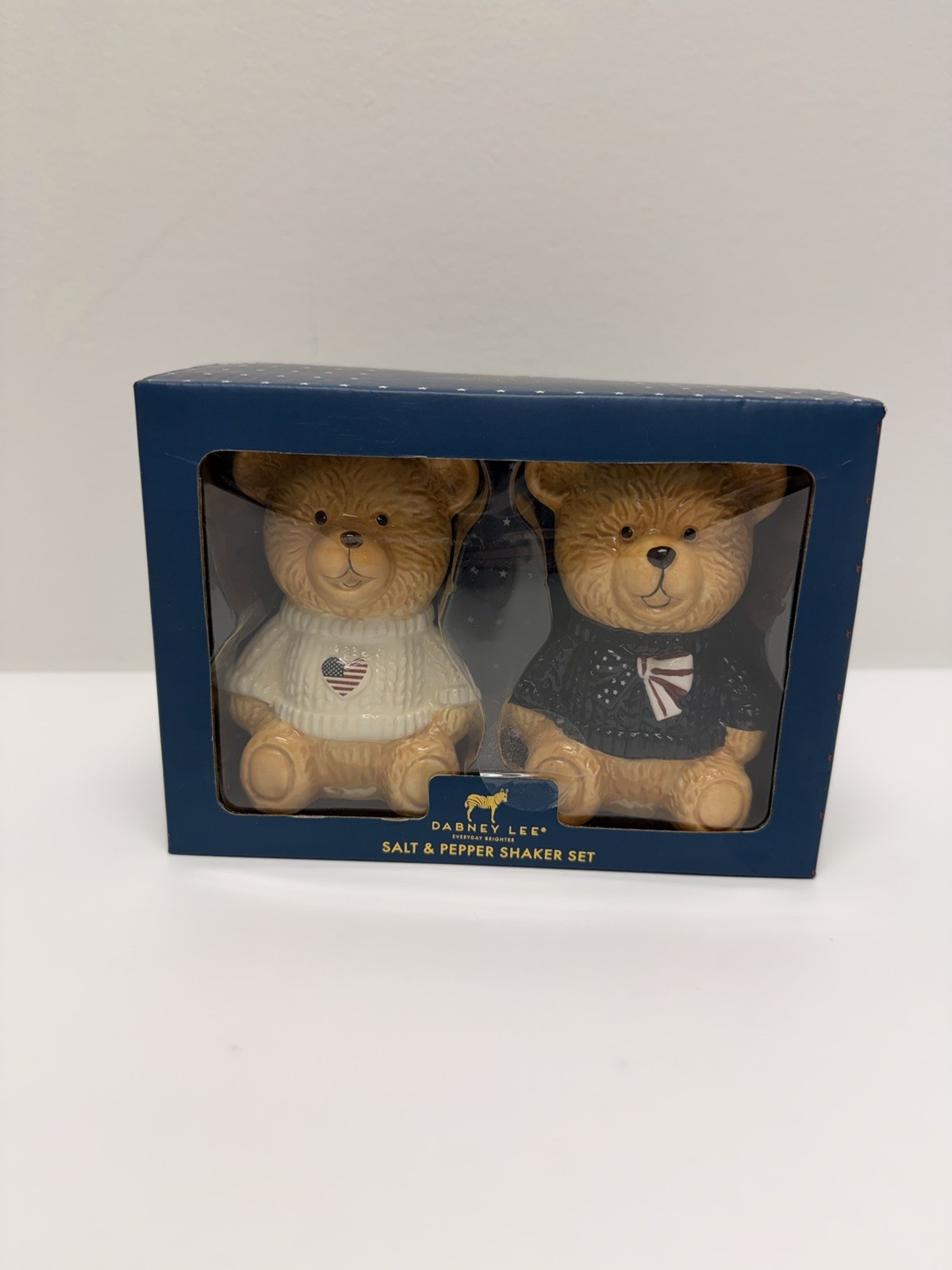 Dabney Lee Teddy Bear Salt & Pepper Shakers Patriotic Red White Blue Set