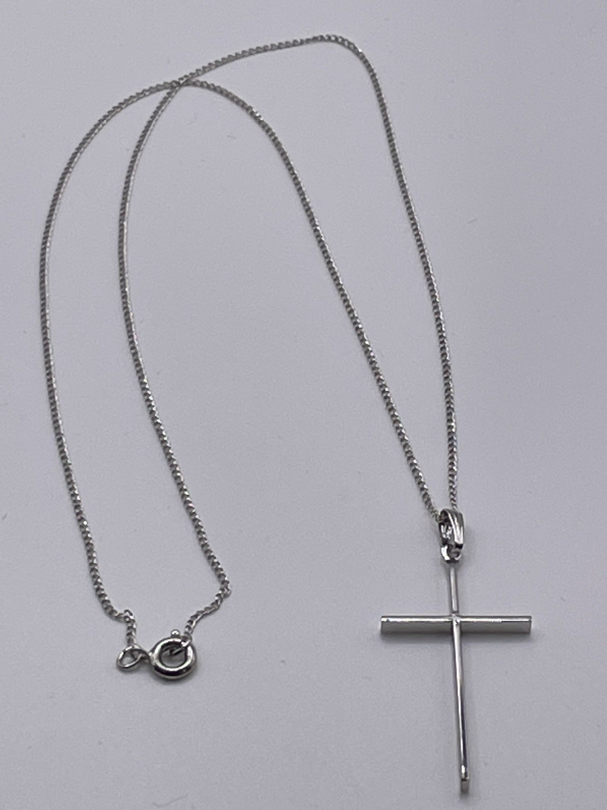 Signed Vintage Silver  Toned Cross Necklace Simple Elegant  18