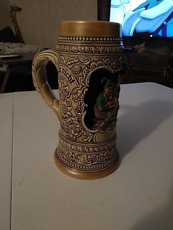 Large German Tavern Scene Beer Stein- Made in Brazil By Ceramarte 8” Tall