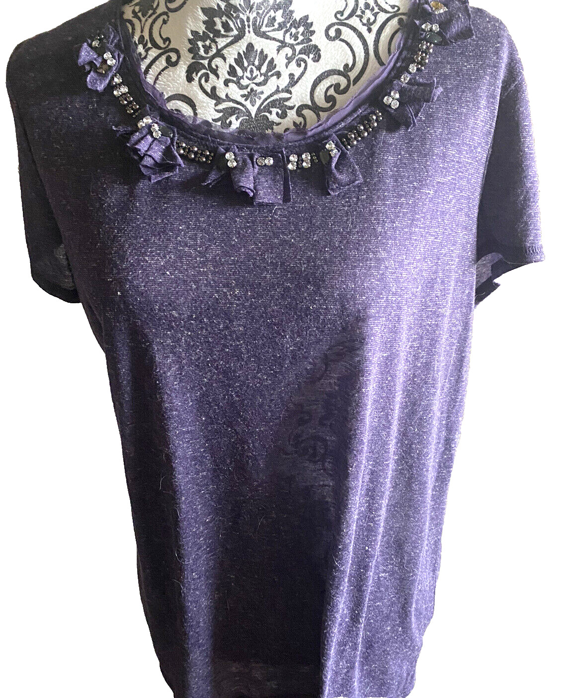 Simply Vera Wang XL Blouse X Large Purple Rhinestone Beaded Top Shirt Pretty
