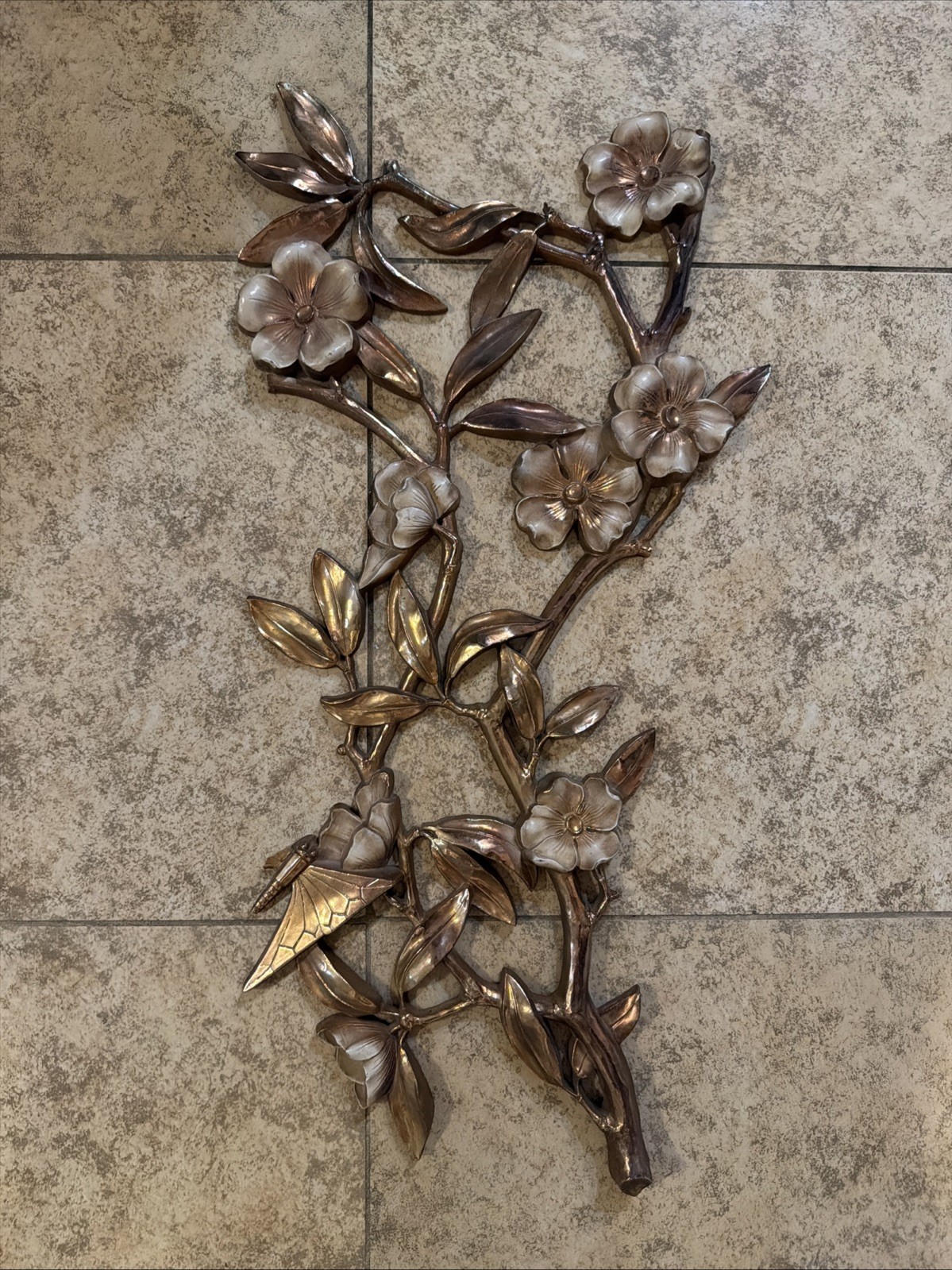 Large 1962 MCM 26” SYROCO Wall Hanging DOGWOOD FLOWERS & BUTTERFLY Art Sculpture