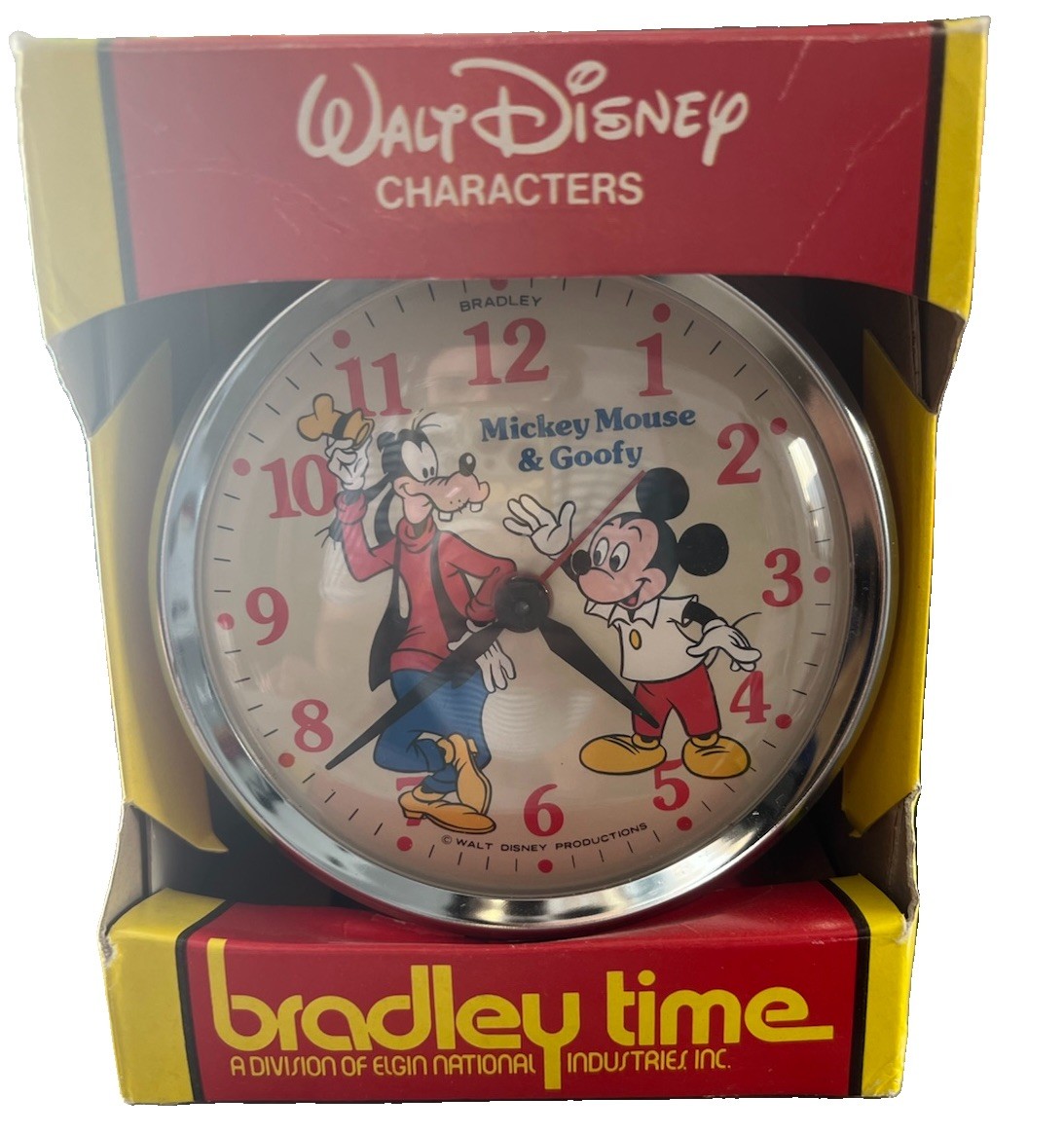 Vintage Walt Disney Mickey Mouse & Goofy Bradley Time Alarm Clock 2018BWR8 Box