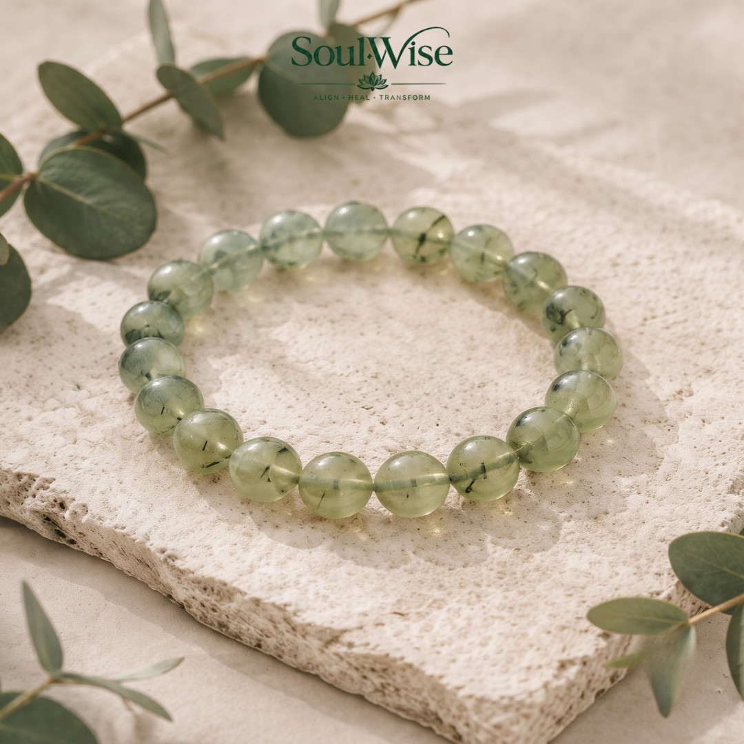 Natural Prehnite 10mm Beaded Bracelet Healing Crystal Meditation Chakra Gift