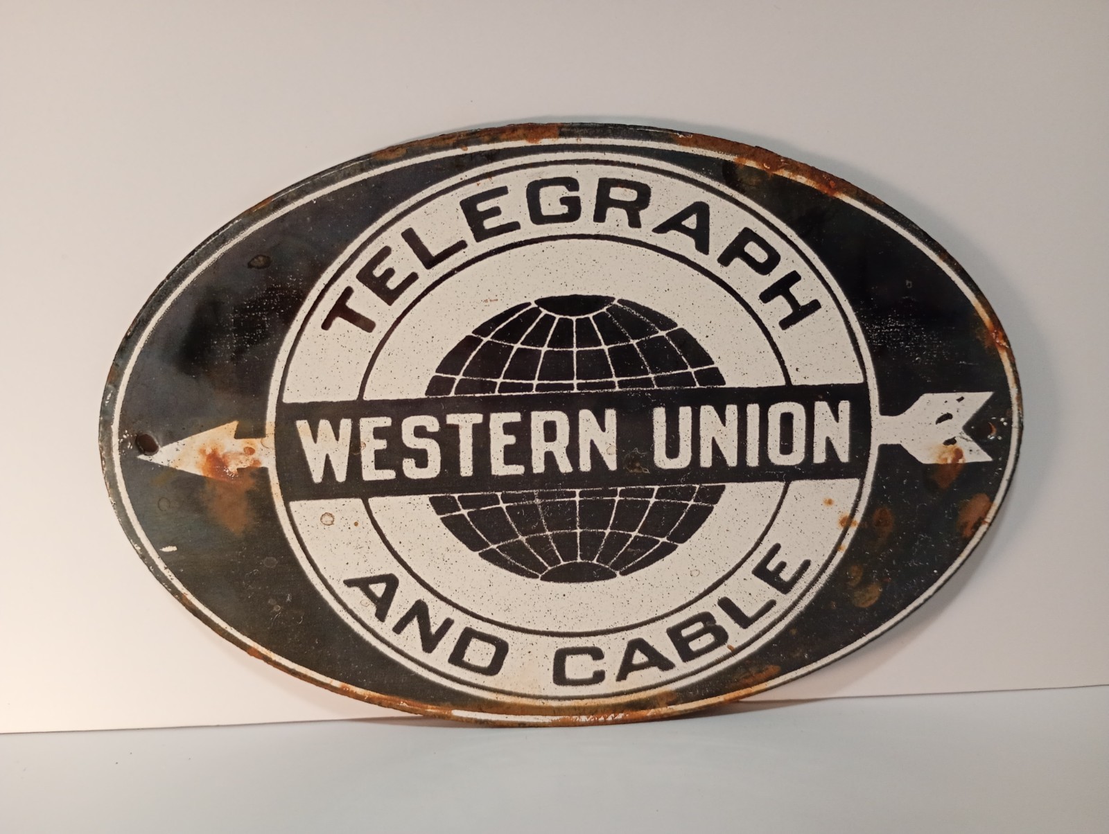 Vintage WESTERN UNION Telegraph & Cable    Porcelain Enamel Sign 6\