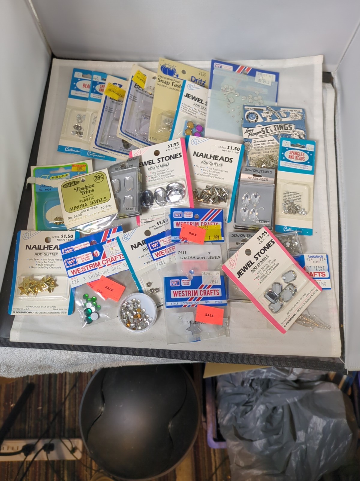 HUGE Vintage Craft Supplies 25+ Packs Westrim & Dritz Nailheads, Jewels Lot #1