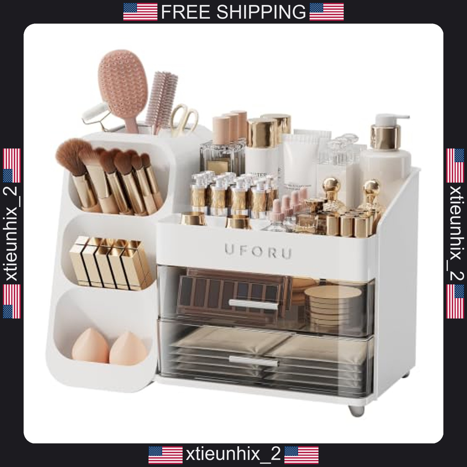 Makeup Organizer with Brush Holder for Vanity and Bathroom