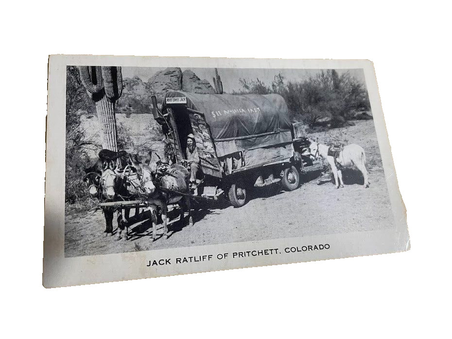 JACK RATLIFF pritchett co real photo postcard RPPC colorado hermit pioneer wagon JACK RATLIFF pritchett co real photo postcard RPPC colorado hermit pioneer wagon