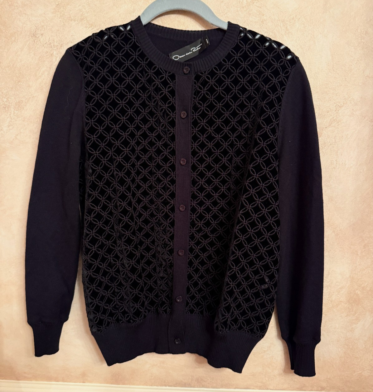 Oscar de la Renta Black Velvet Cardigan 2022 Runway Collection SZ S