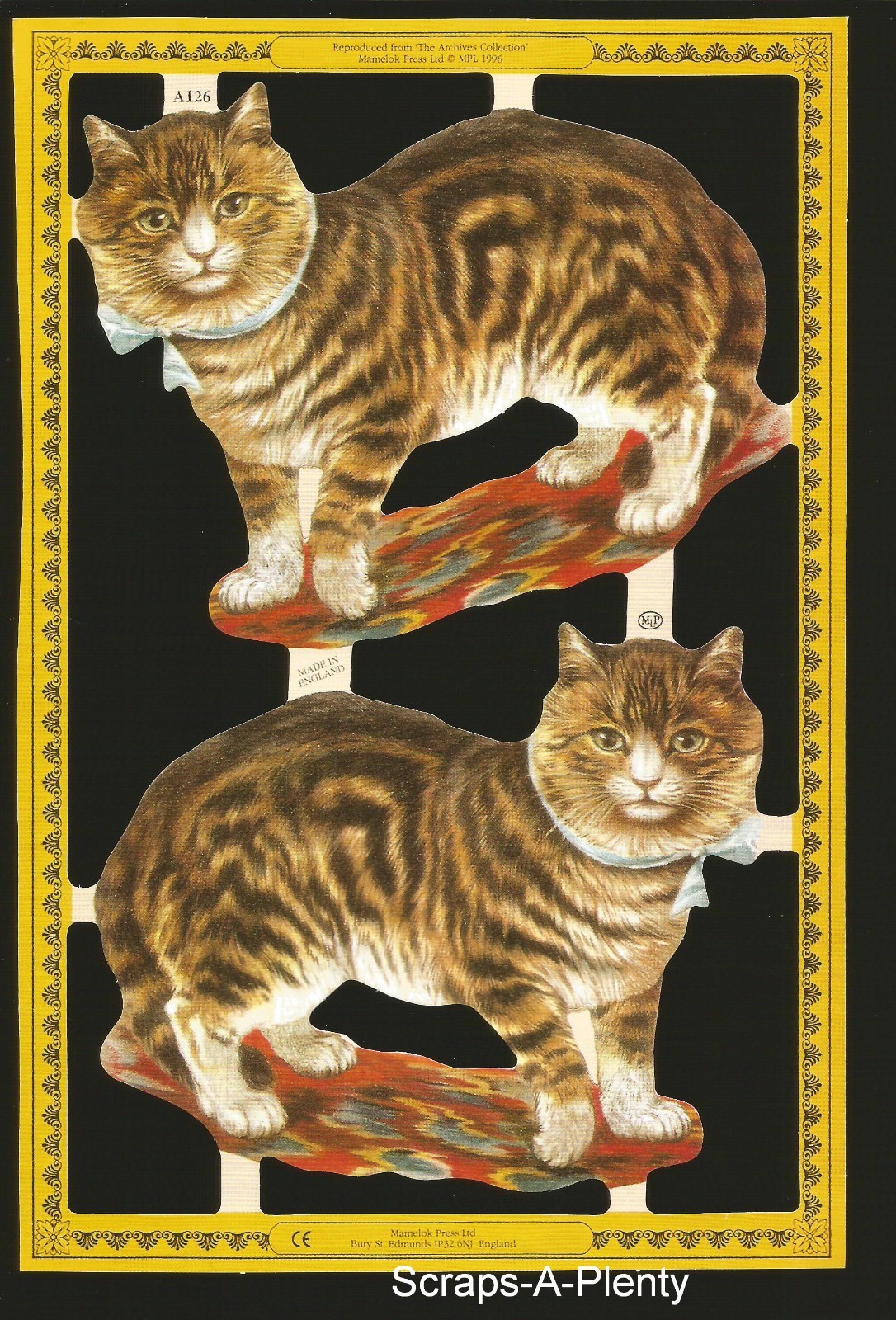 Mamelok English Embossed Scrap Die Cut - Beautiful Majestic Large Cats A126