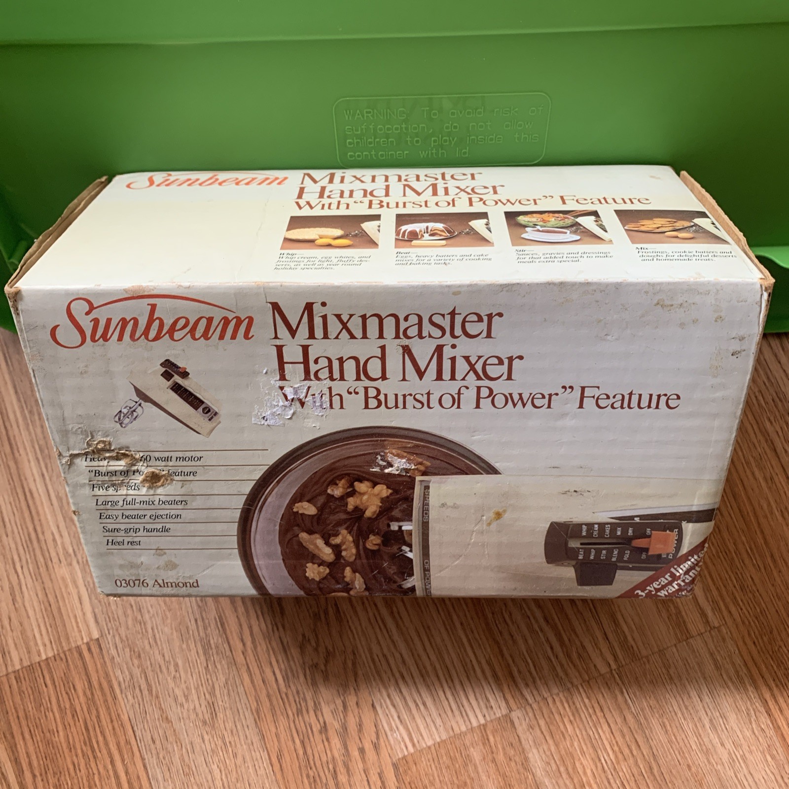 Vintage 1983 NEW Almond Sunbeam Mixmaster 5 Speed Hand Mixer With Burst Of Power