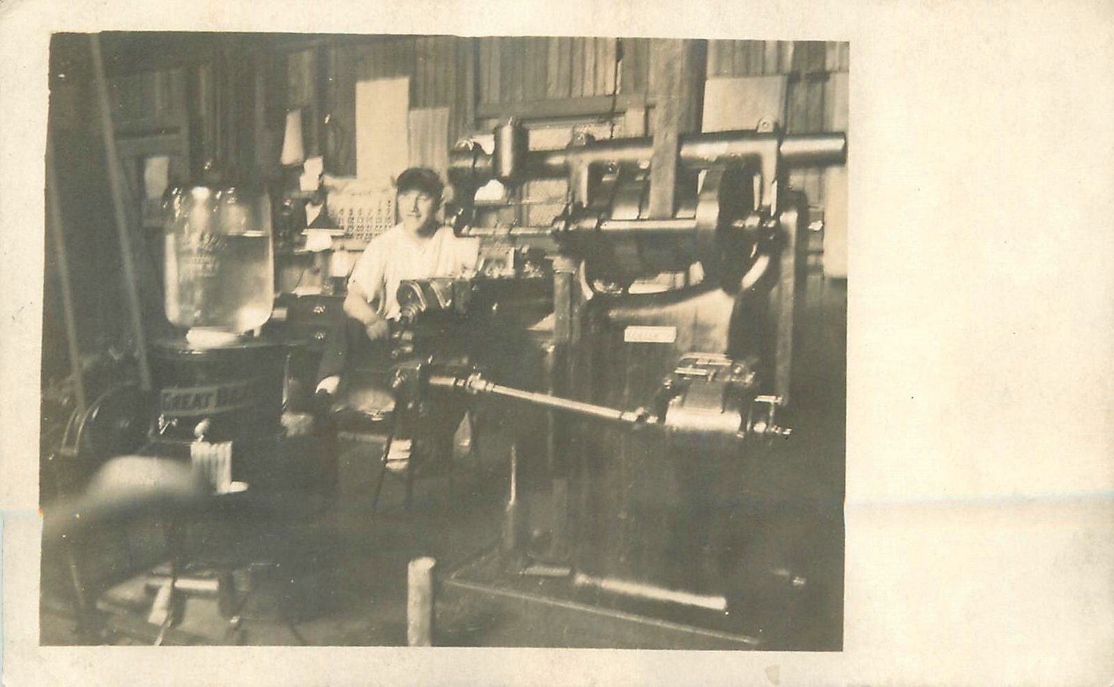 Postcard RPPC Photo C-1910 Man interior workshop Motor 22-13971