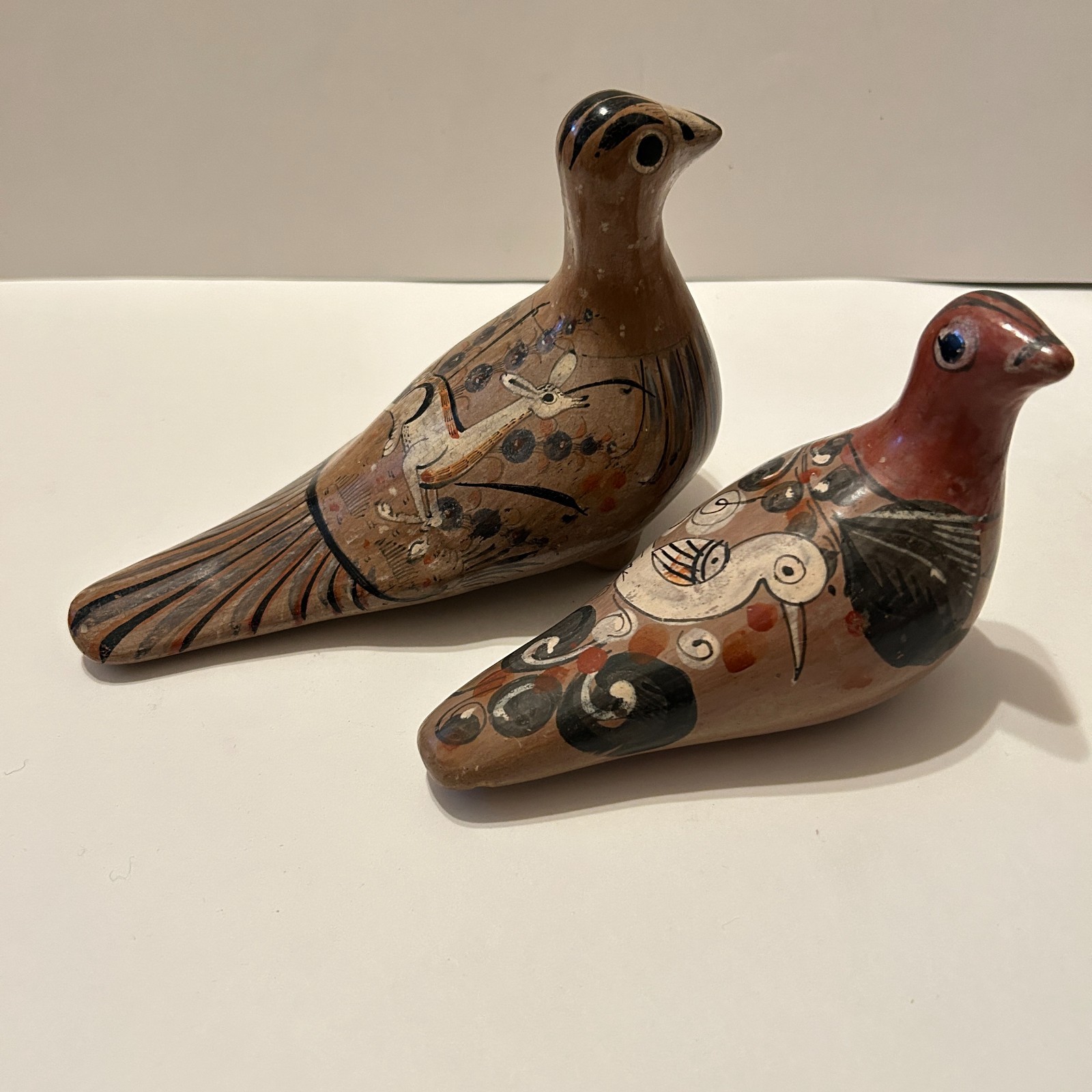 Lot of 2 Vintage Hand Painted Mexican Tonala Pottery Birds