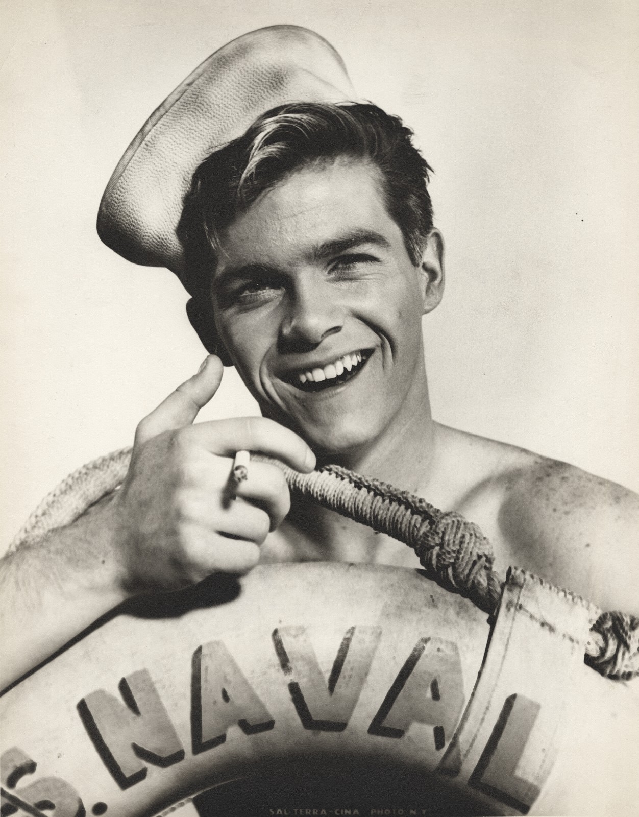 c. 1950's Cute Navy Sailor with Cigarette Large Photograph by SAL TERRACINA