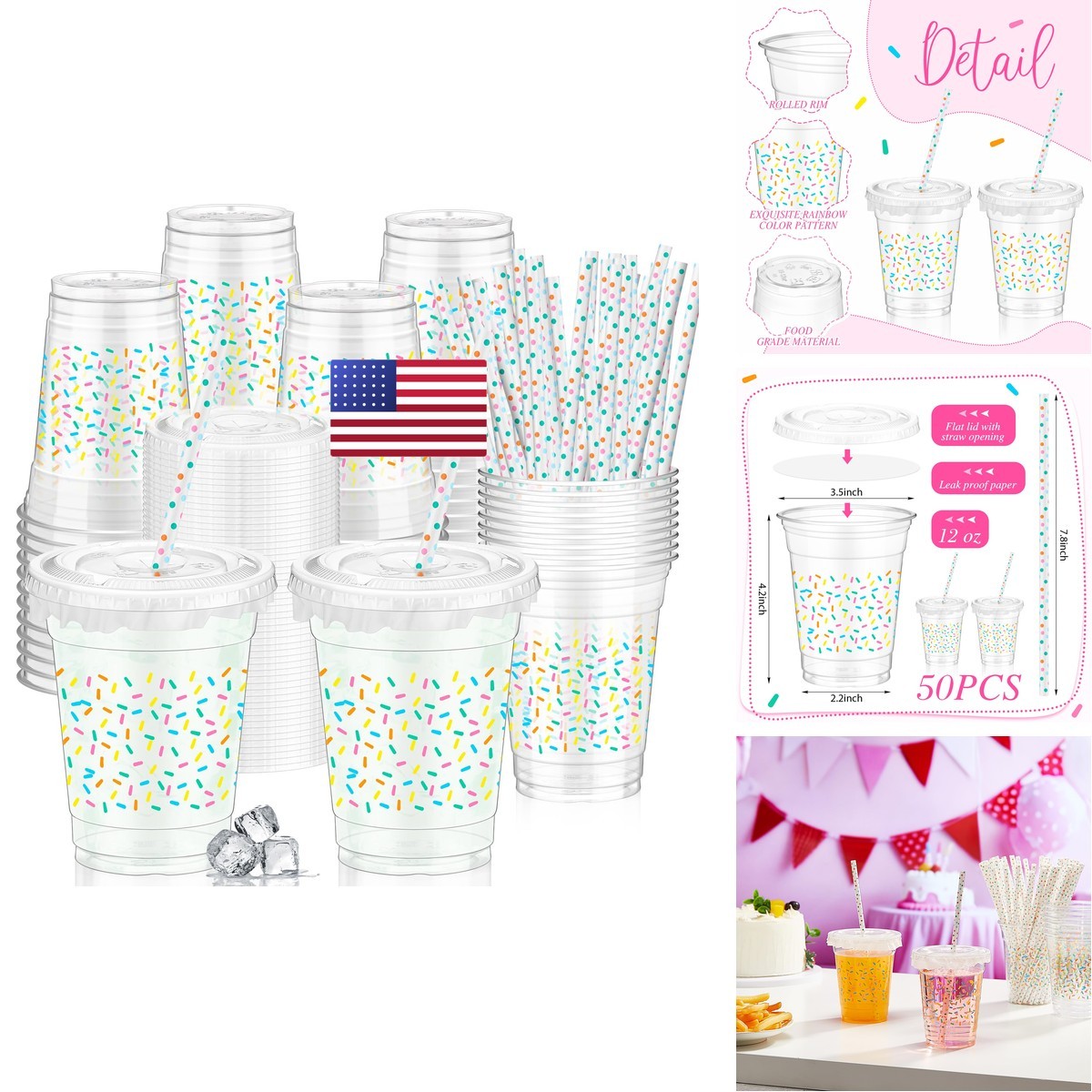 Domensi 50 Pcs 12 oz Clear Plastic Cups Baby Shower Birthday It\'s a Boy Girl