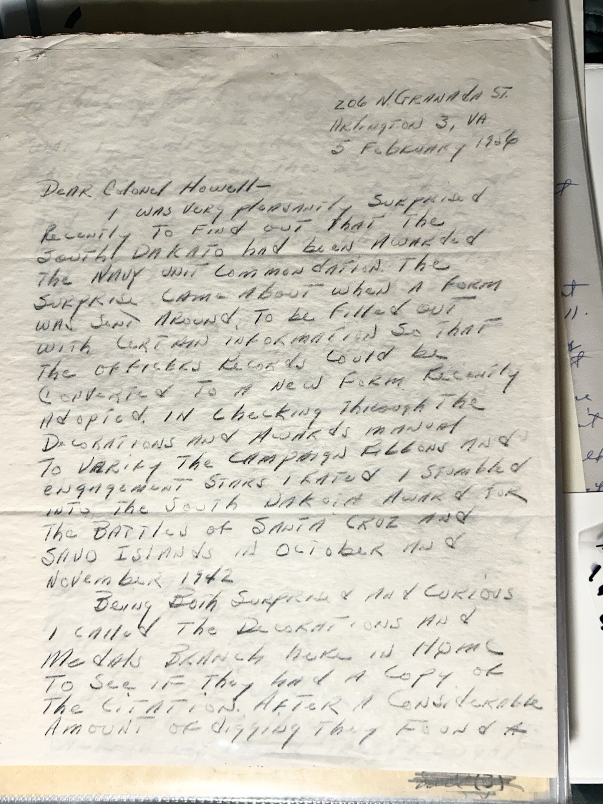 WWII USS South Dakota 1946 Howell Handwritten Navy Unit Commendation Letter 5 Pg