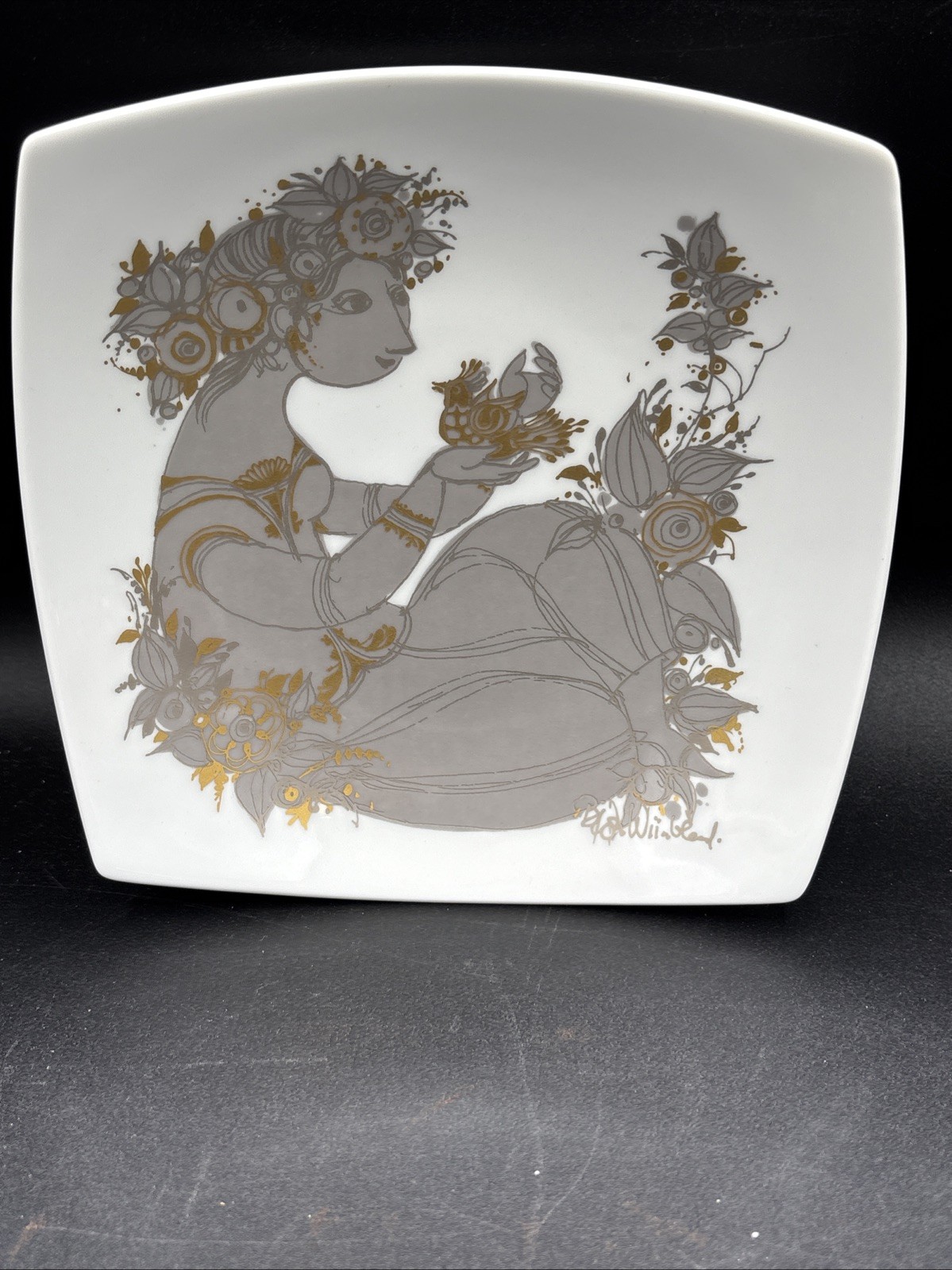 Bjorn Wiinblad Rosenthal Porcelain Candy Dish Woman w/Bird