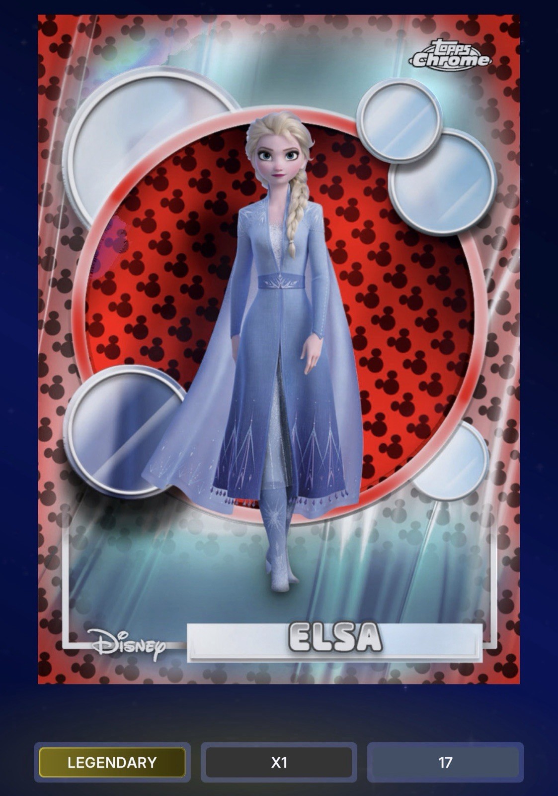DIGITAL 2026 Topps Chrome Disney Frozen Elsa Red & Black Base Legendary /28
