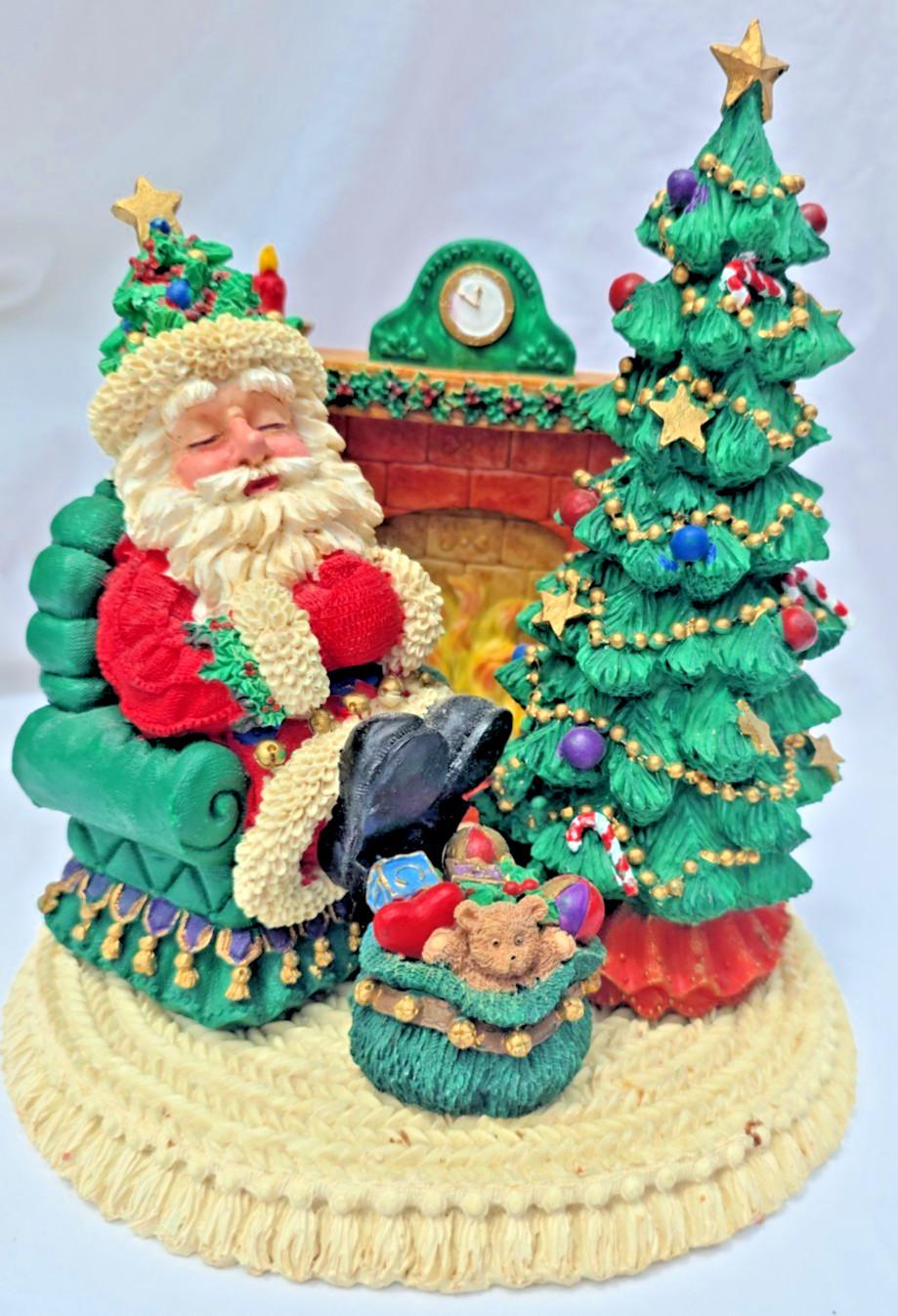 Twinkle Collectibles Sleeping Santa By Fireplace Christmas Tree Heavy Figurine