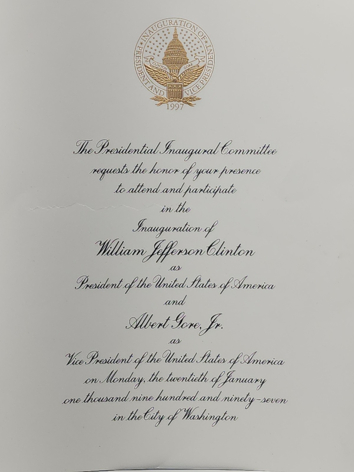 1997 Inauguration Invitation Clinton / Gore - 3 Documents